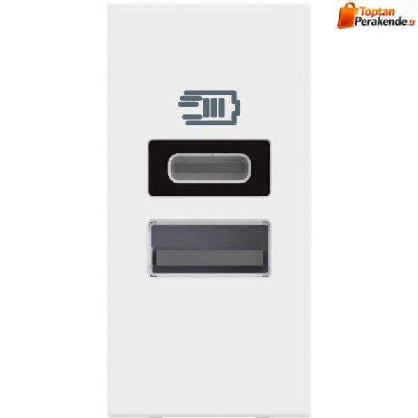 Bticino Classia USB Şarj Prizi Type C ve A 1M Beyaz